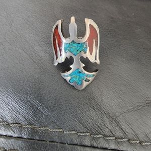 Vintage sterling, turquoise and coral ring size 5